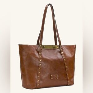 Patricia Nash Cognac Leather Tote with Gold Accents